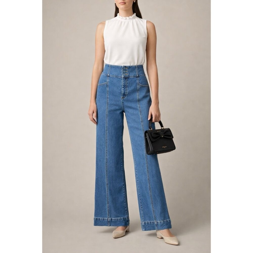 Kate Spade Hight waist Cropped Flare Denim Women’s Blue Pant Cotton Size 30 - Picture 1 of 11